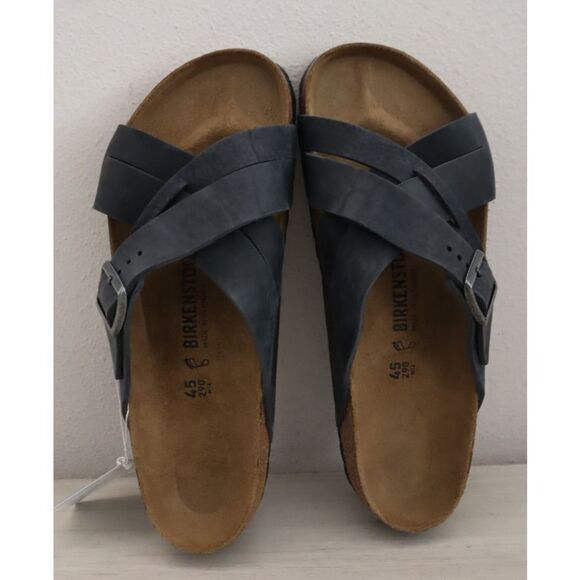 Birkenstock 1017465 Men's Sz 45 US 12 Old Black Lugano Waxy Leather Sandals - Picture 2 of 14